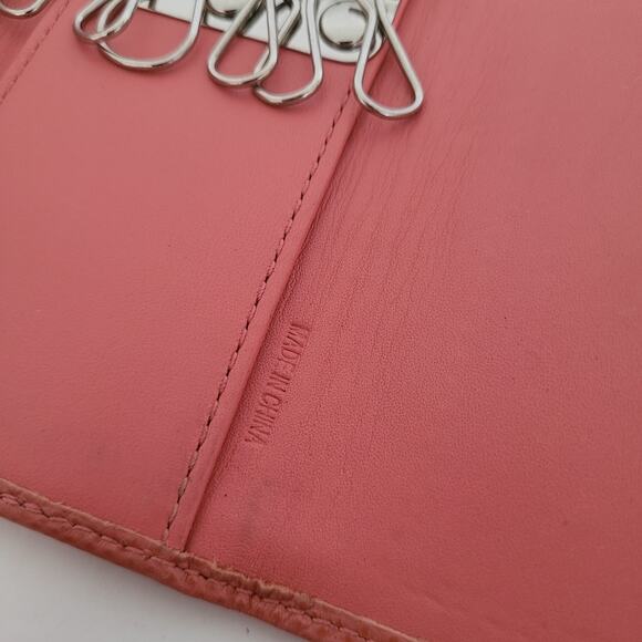 Coach Wallet Key Charm Case Holder Tan Pink Canvas Leather Logo - Picture 6 of 10
